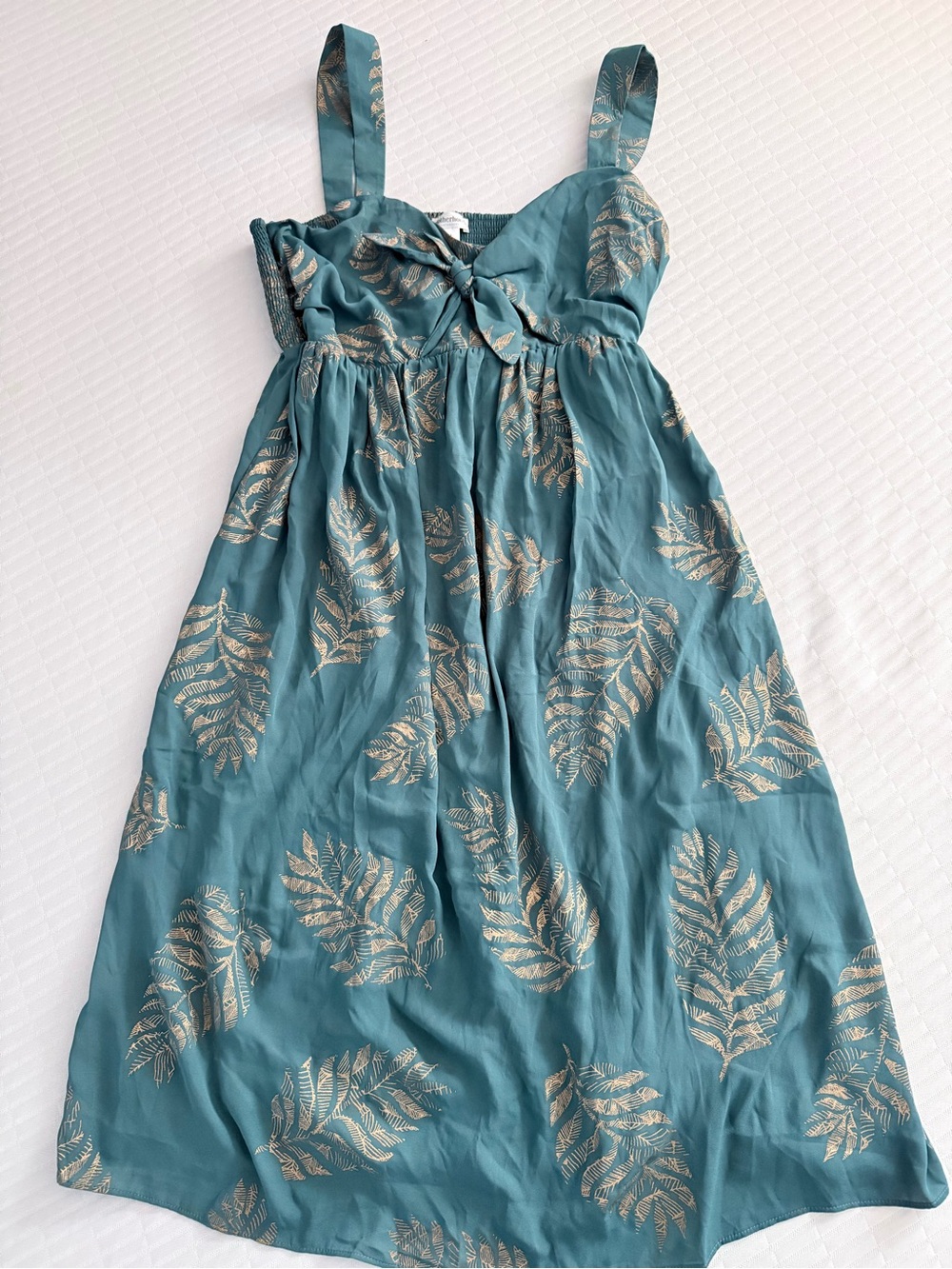 Motherhood Maternity Teal Midi Dress with Gold Leaf Print